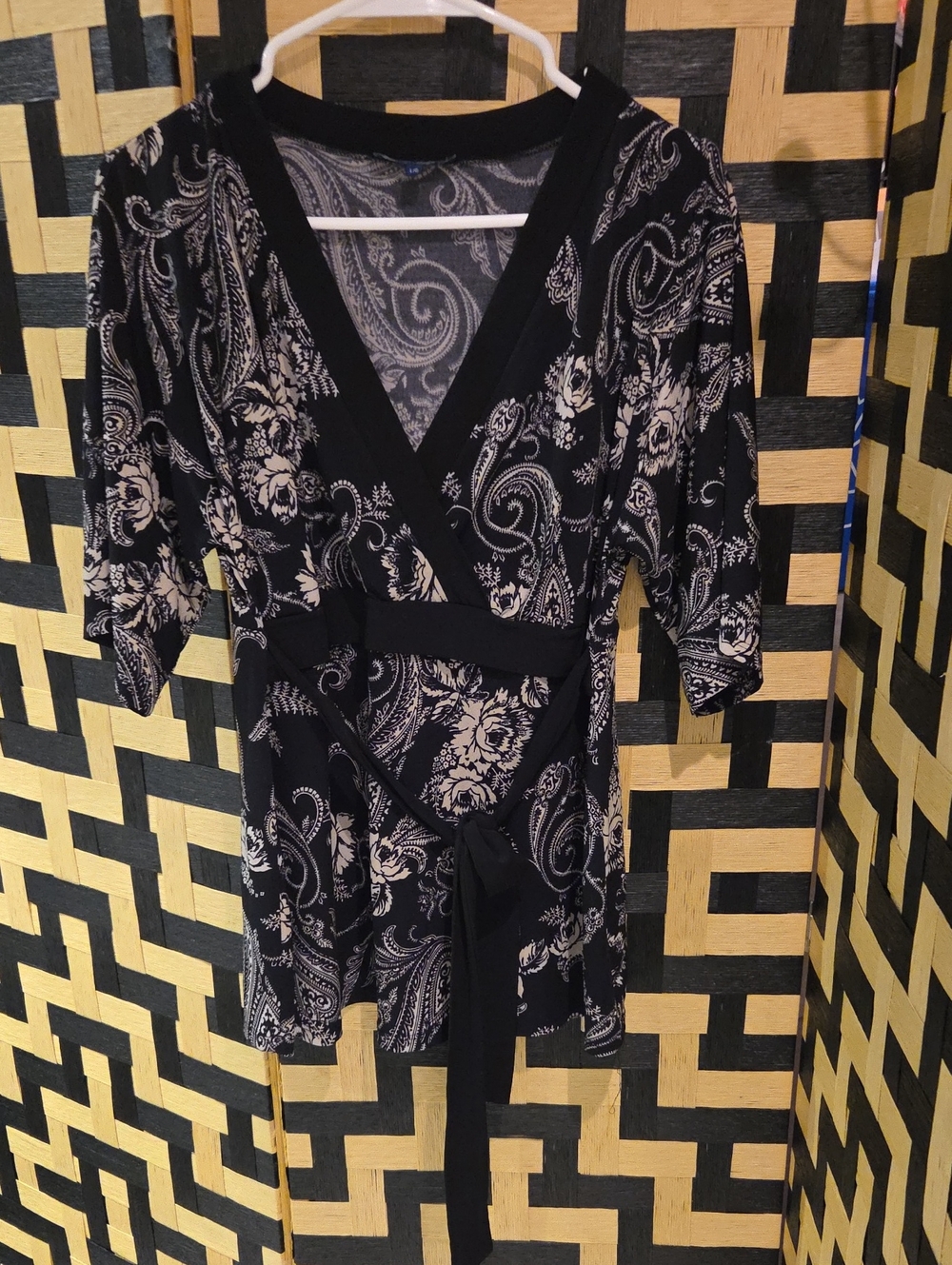 Thyme Maternity Black and Cream Paisley Wrap Tunic